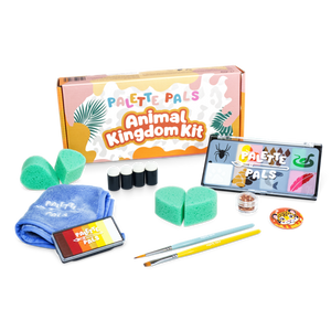 The Palette Pals Animal Kingdom Kids Face Paint Kit box with safari animal designs