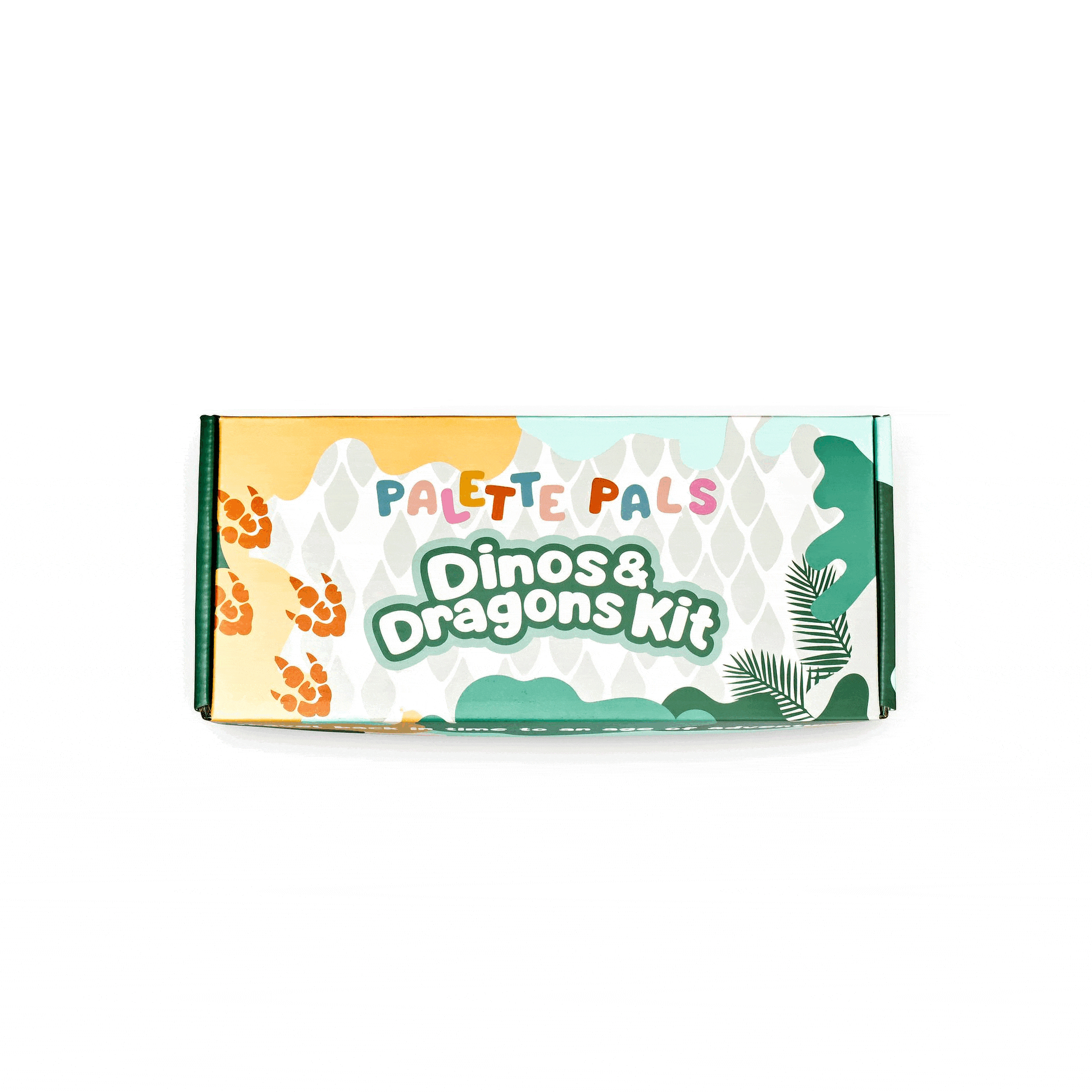 Animated demo showing the contents of the Palette Pals Dino & Dragon kids face paint kit