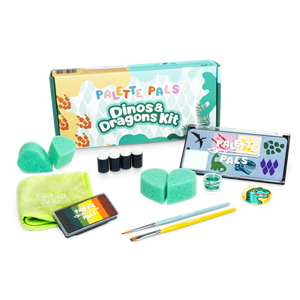 The Palette Pals Dino & Dragon Kids Face Paint Kit box with dinosaur and dragon designs