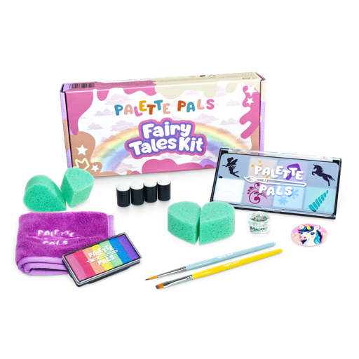 The Palette Pals FairyTales Kids Face Paint Kit box with unicorn and fairy designs