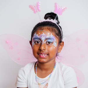 Child wearing a princess face paint design made with the FairyTales kit