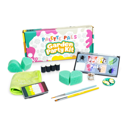 The Palette Pals Garden Party Kids Face Paint Kit box with butterfly and flower designs