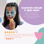 Overview of the designs and contents in the Palette Pals Imagination Kids Face Paint Kit