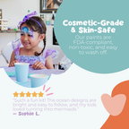 Overview of the designs and contents in the Palette Pals Oceans Adventure Kids Face Paint Kit