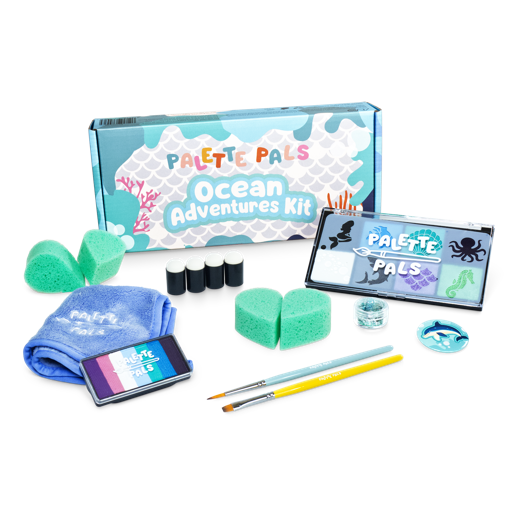 The Palette Pals Oceans Adventure Kids Face Paint Kit box with mermaid and sea designs