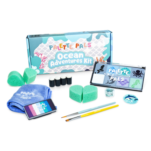 The Palette Pals Oceans Adventure Kids Face Paint Kit box with mermaid and sea designs