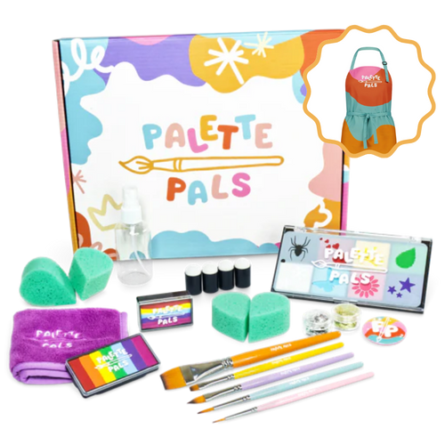 The Palette Pals Imagination Kids Face Paint Kit box, an all-in-one face painting set for beginners