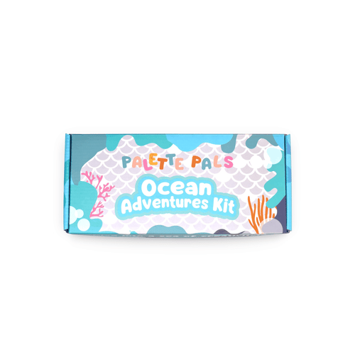 Animated demo showing the contents of the Palette Pals Oceans Adventure kids face paint kit